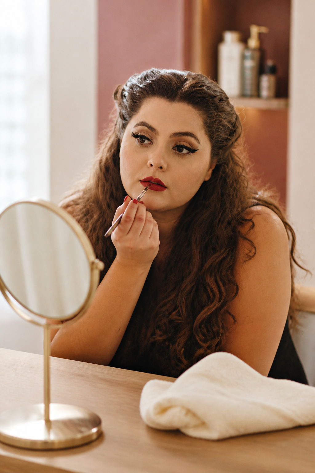 espresso brunette for plus size women: iced espresso brunette in an original editorial composition