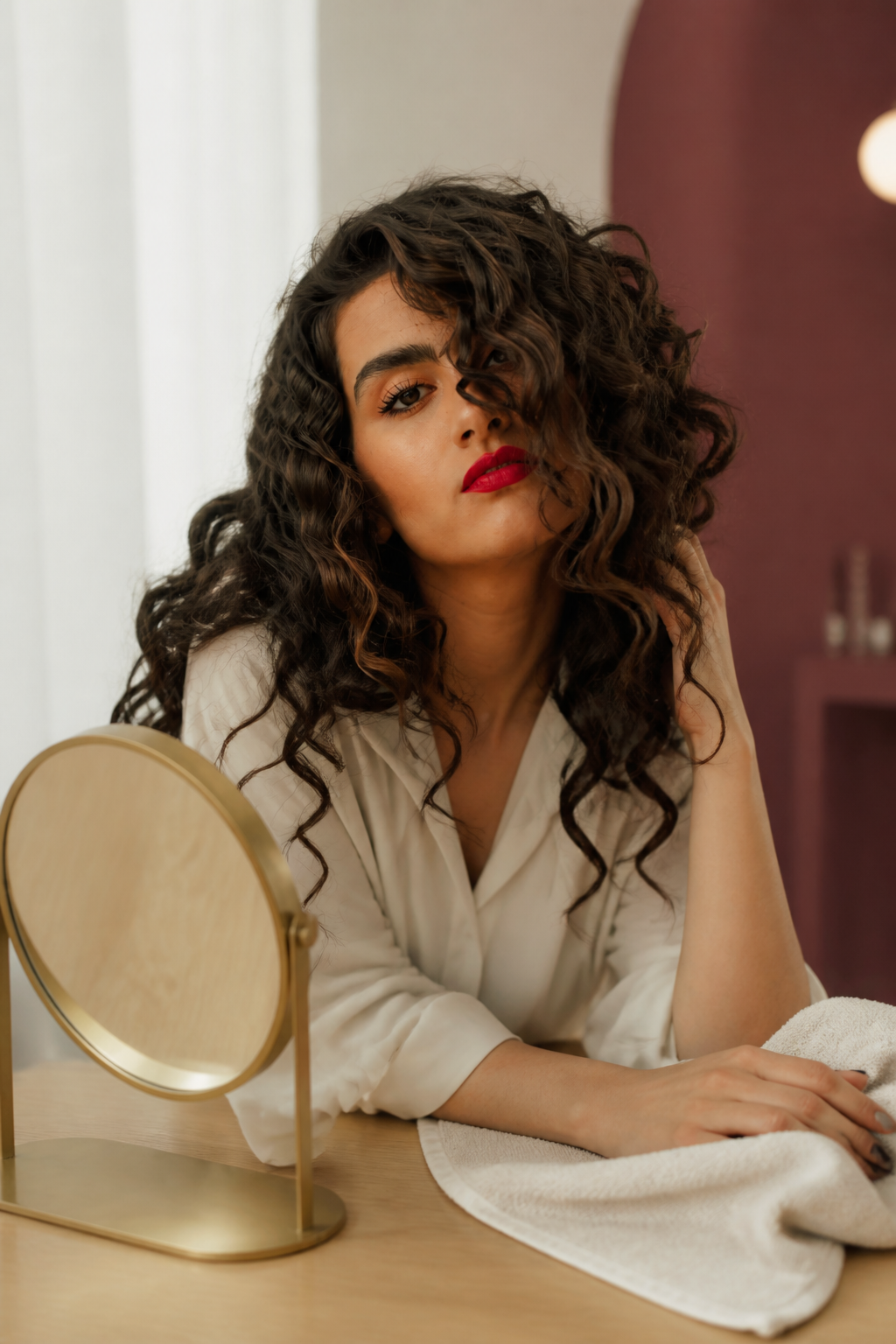 espresso brunette for plus size women: espresso with cherry undertones in an original editorial composition