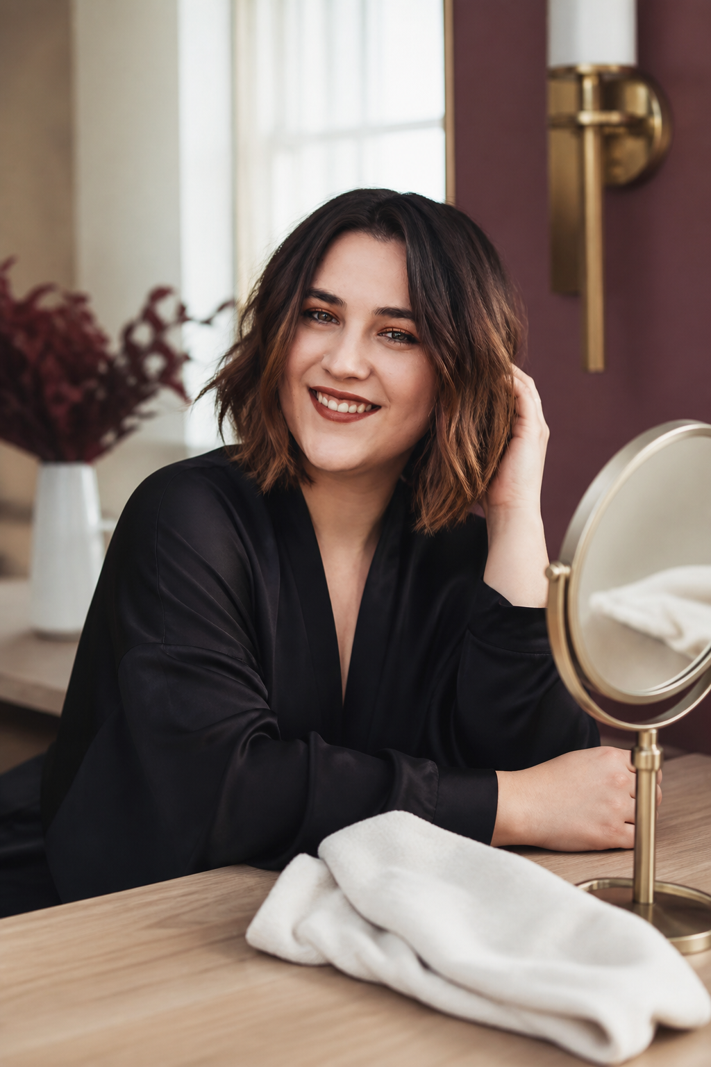 espresso brunette for plus size women: espresso brunette bob in an original editorial composition