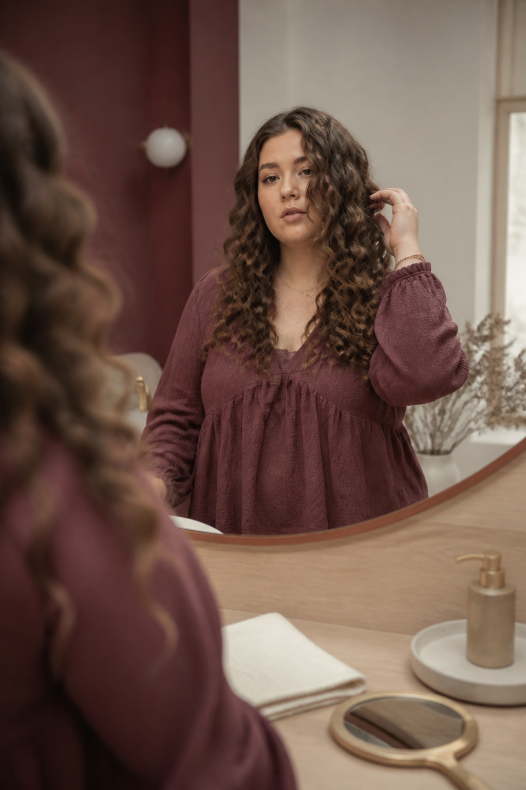 espresso brunette for plus size women in an original editorial composition