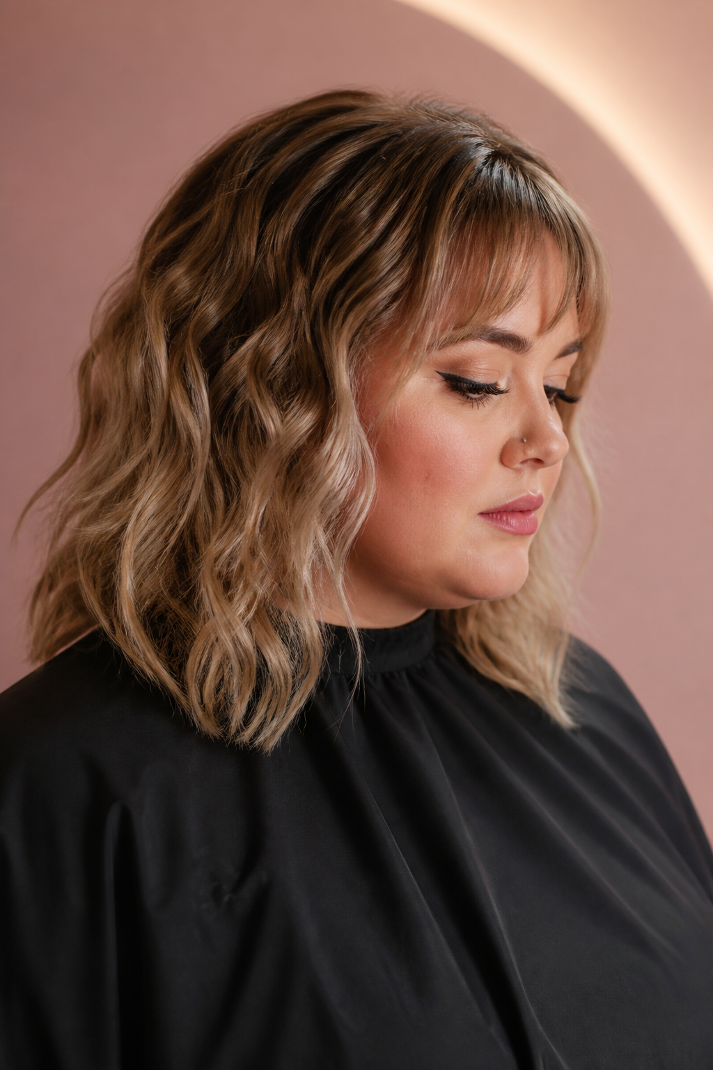 fall hair colors for plus size women: cherry cola in an original editorial composition