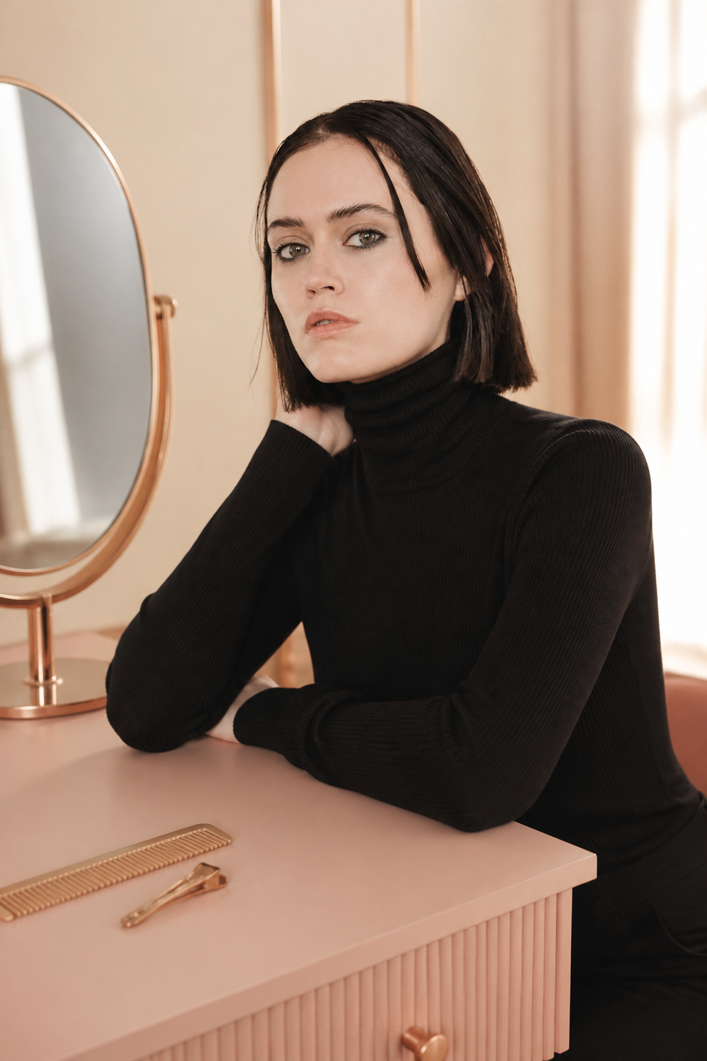 old money brunette bob hairstyles: chin-length classic in an original editorial composition