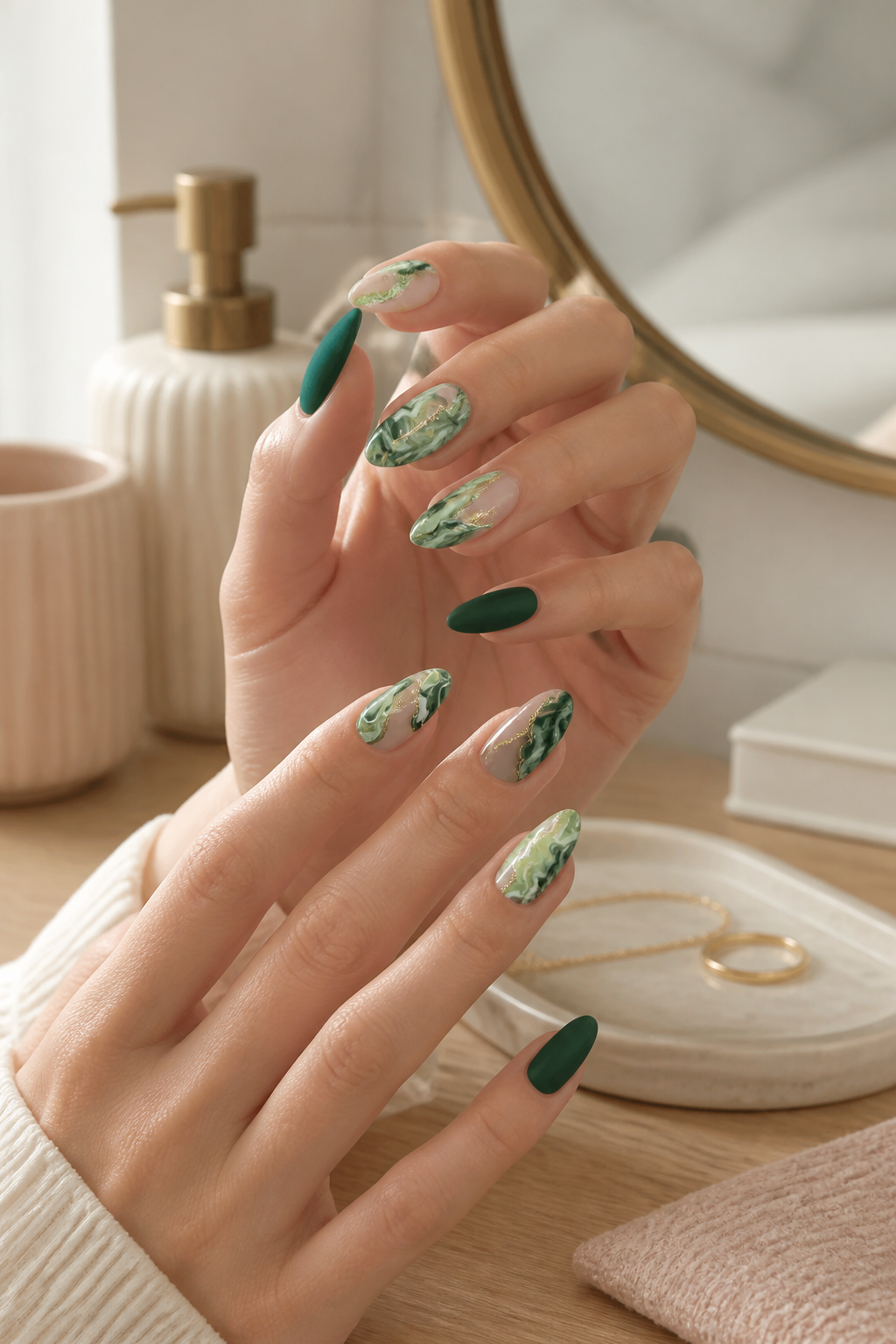 deep green marble gemstone nails