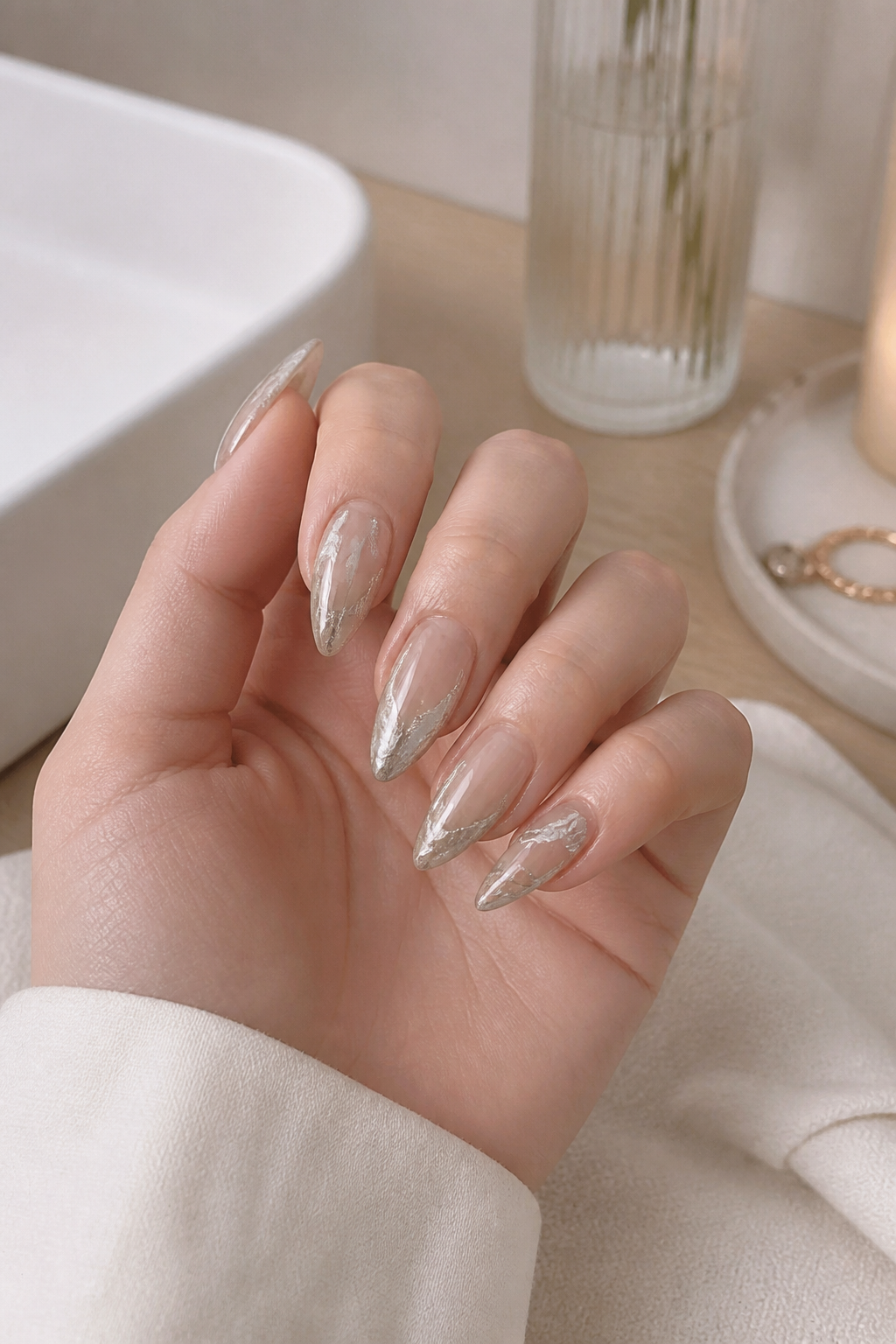 smoky nude translucent marble nails