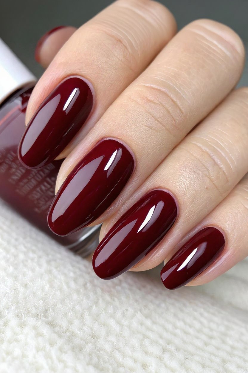 1. Deep Merlot Glossy Shine - autumn nail ideas