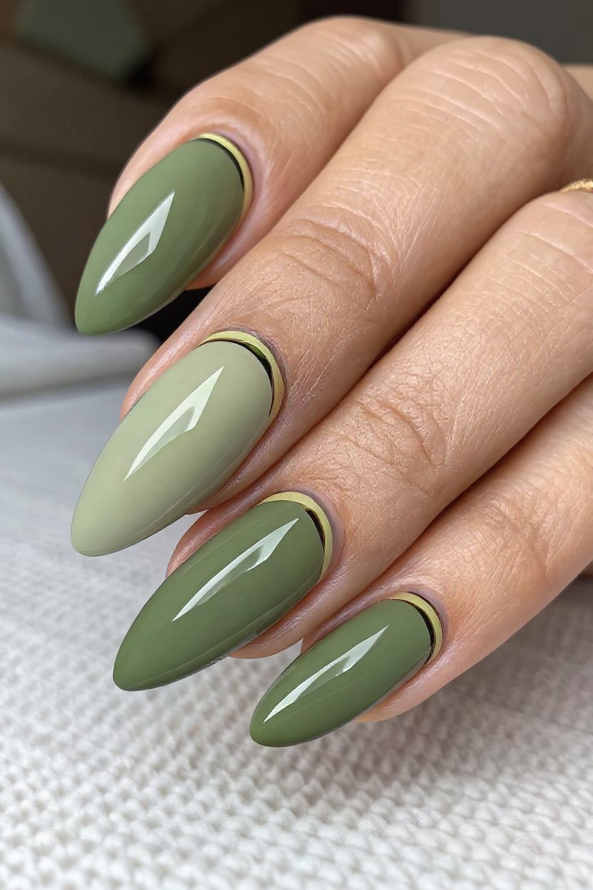 3. Modern Olive Green French Tips - autumn nail ideas