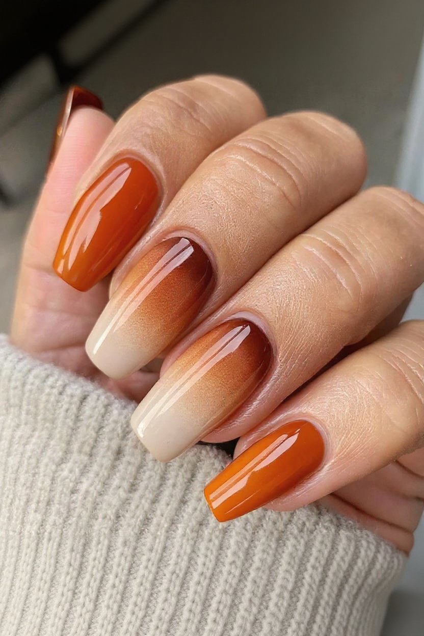 4. Soft Pumpkin Gradient Ombré - autumn nail ideas