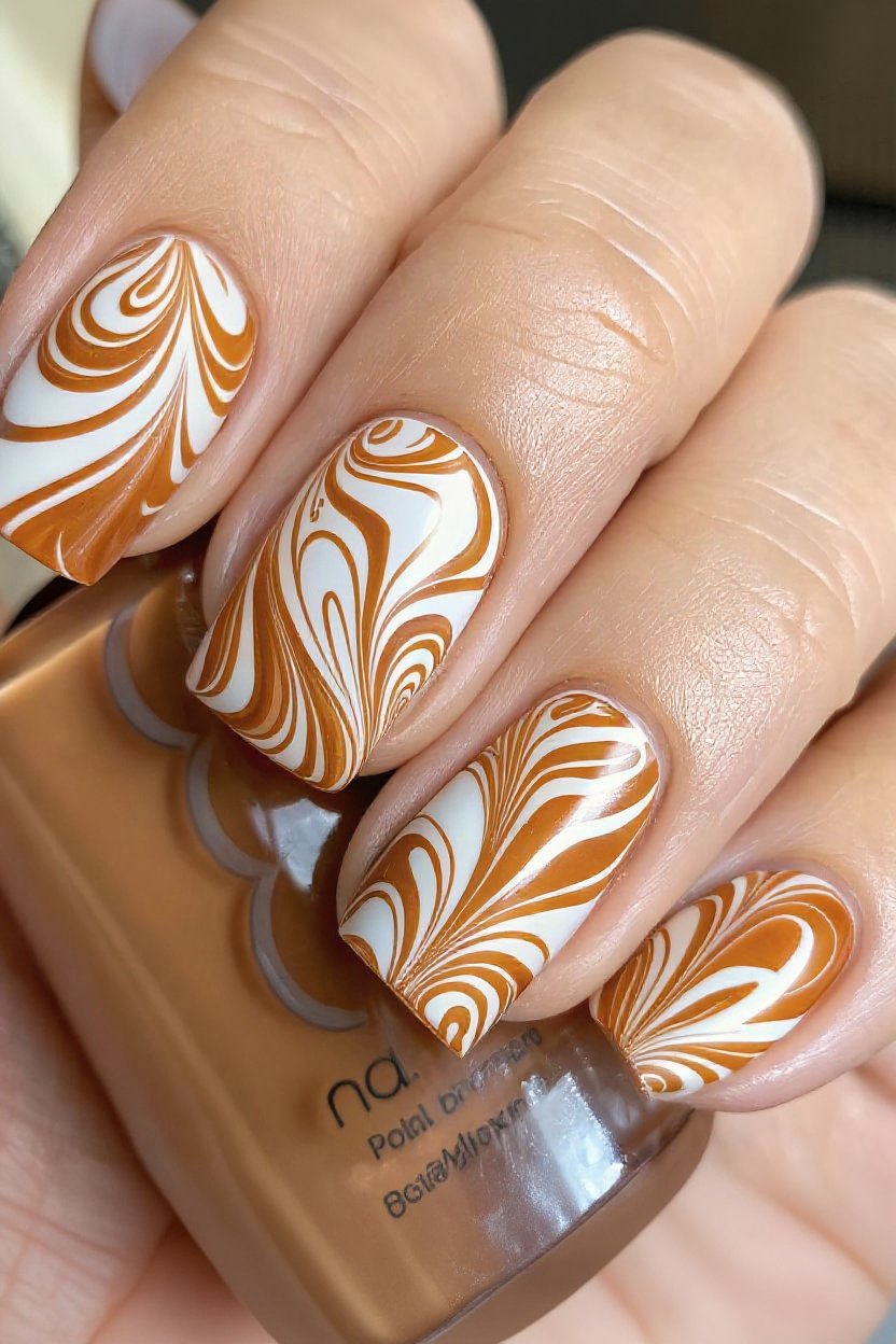 5. Warm Spiced Caramel Swirls - autumn nail ideas