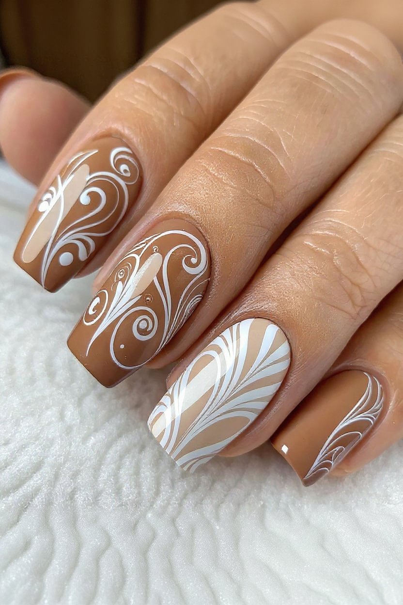 6. Swirled Caramel Neutral French - autumn nail ideas