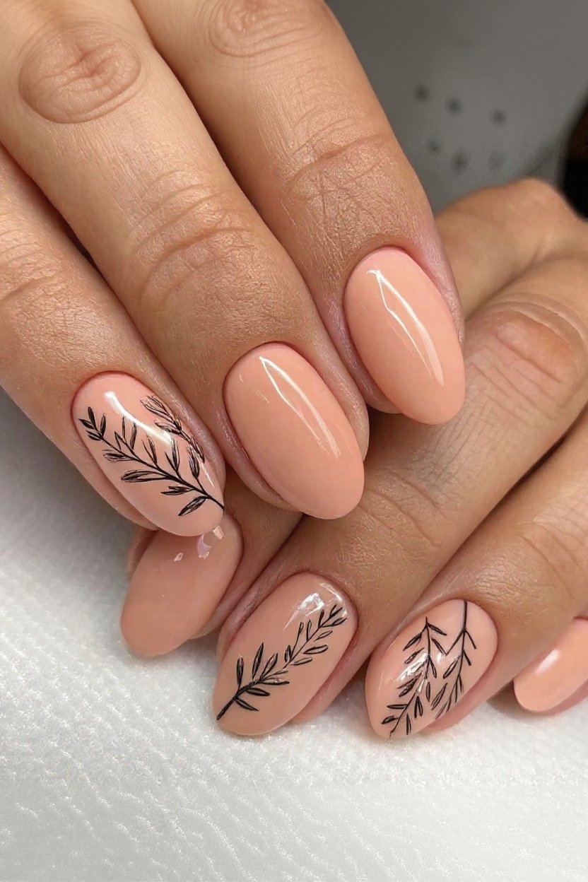 9. Soft Peachy Fall Florals - autumn nail ideas