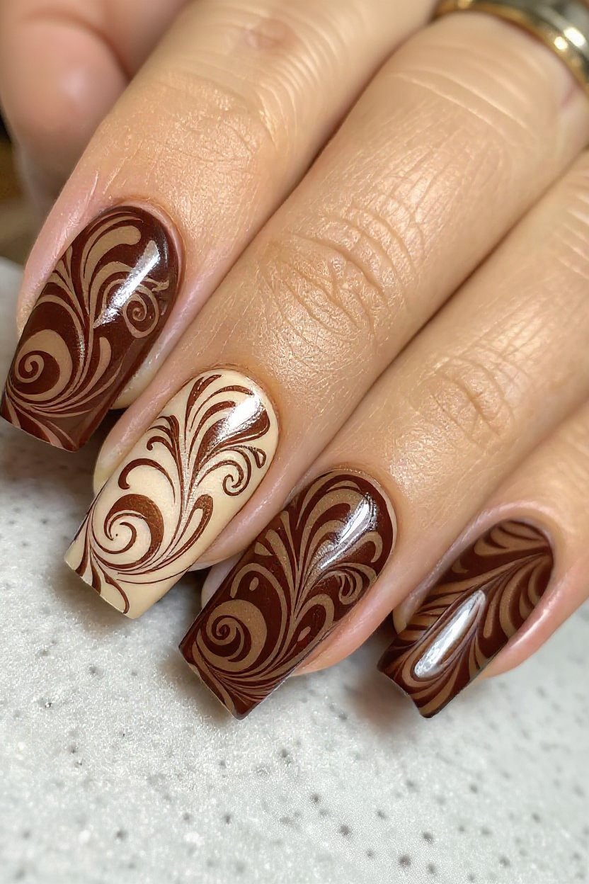 13. Creamy Chocolate Mocha Swirls - autumn nail ideas