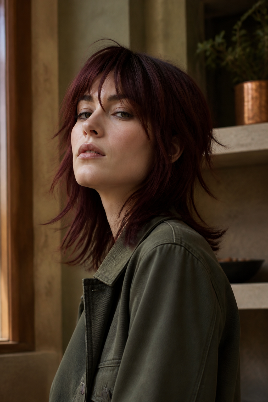 Cool cherry cola layered shag haircut