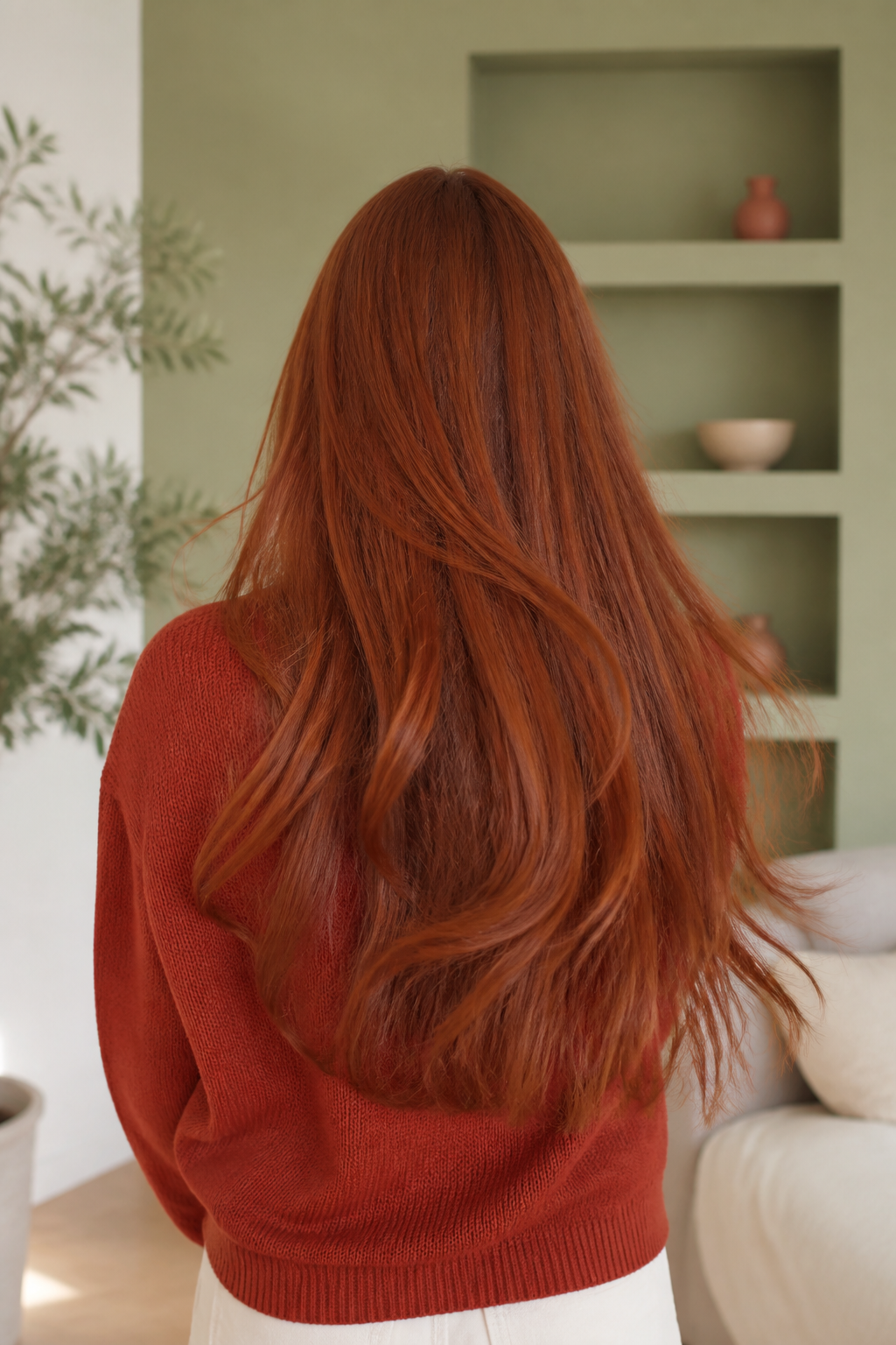 Cinnamon Red hairstyle shown in a realistic hair-focused editorial view