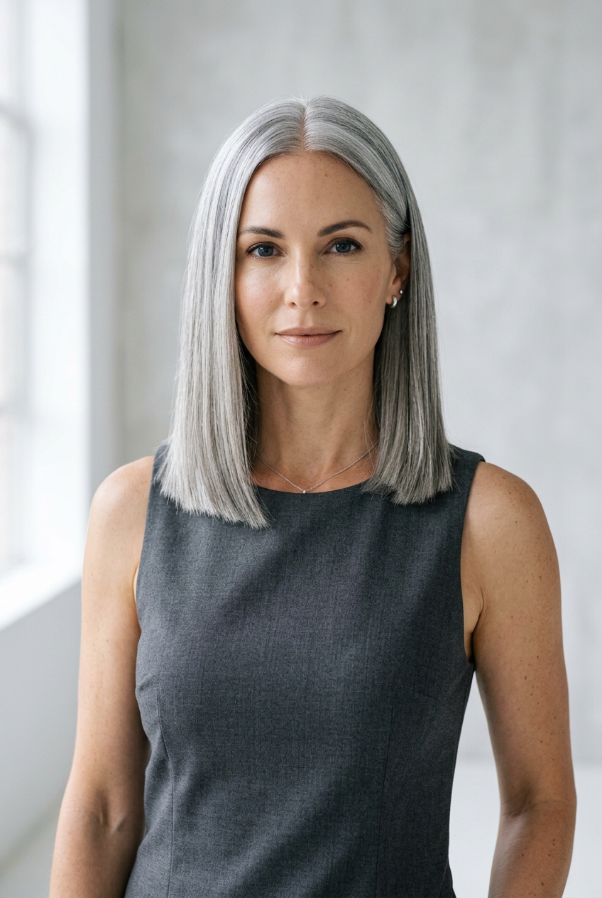 gray blunt cut medium hairstyles featured