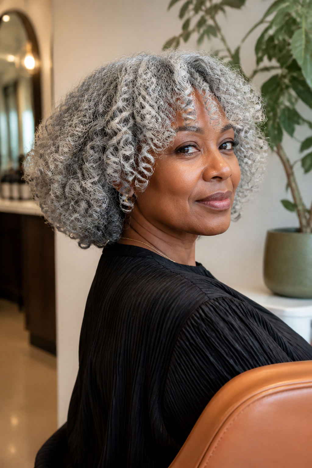 Curtain Bang Curls hairstyle shown in a realistic hair-focused editorial view