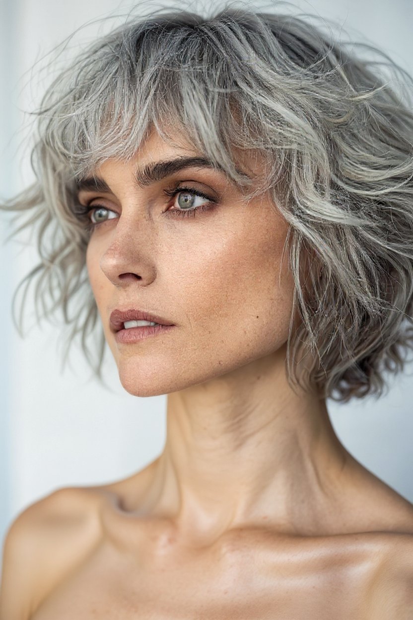 2. Salt-and-Pepper Lob with Wispy Curtain Fringe - gray hair with curtain bangs