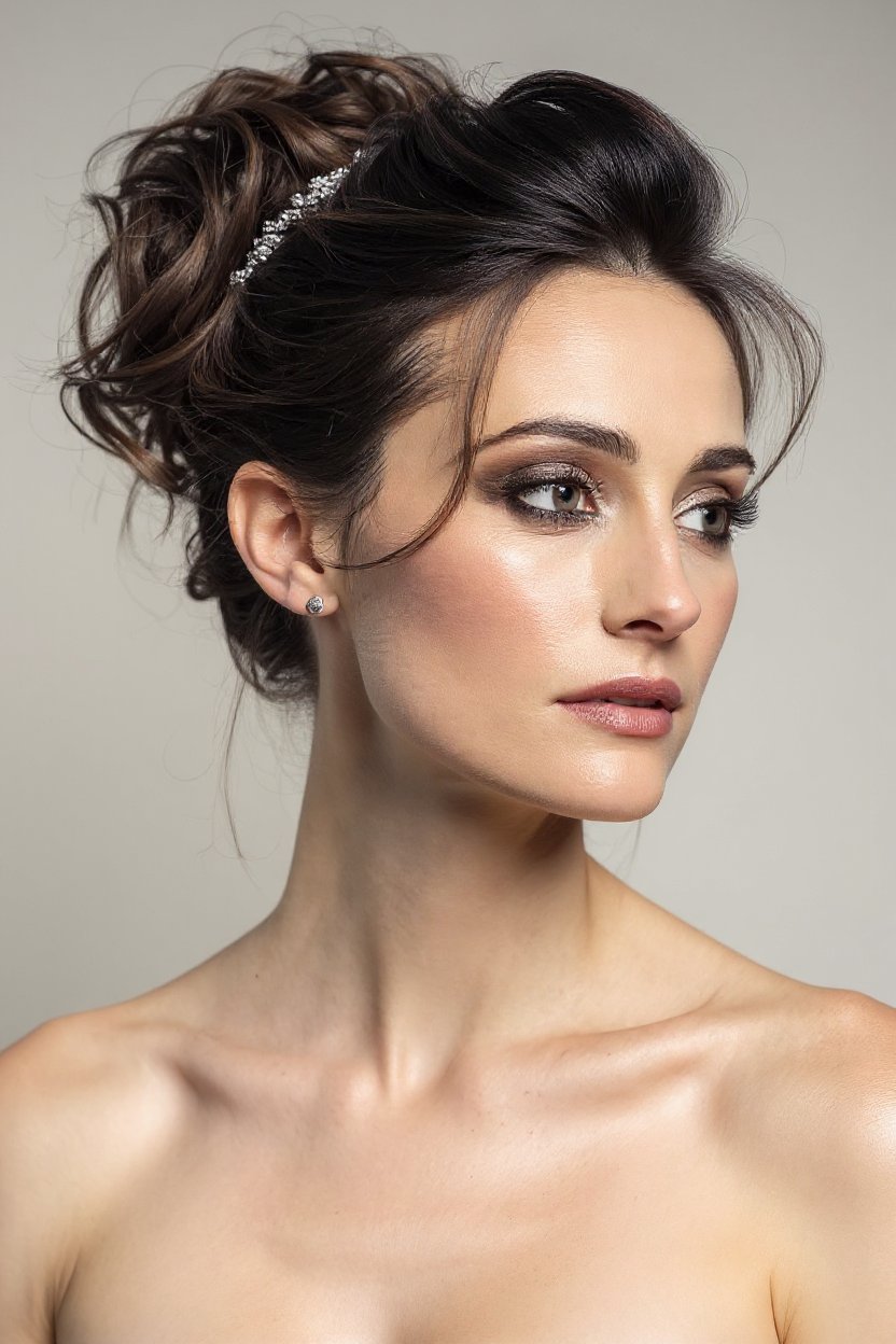 16. Textured Silver Updo with Curtain Bangs Left Out - gray hair with curtain bangs