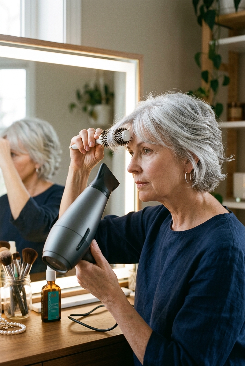 8. Pro Blow-Dry & Styling Technique - gray hair with wispy bangs