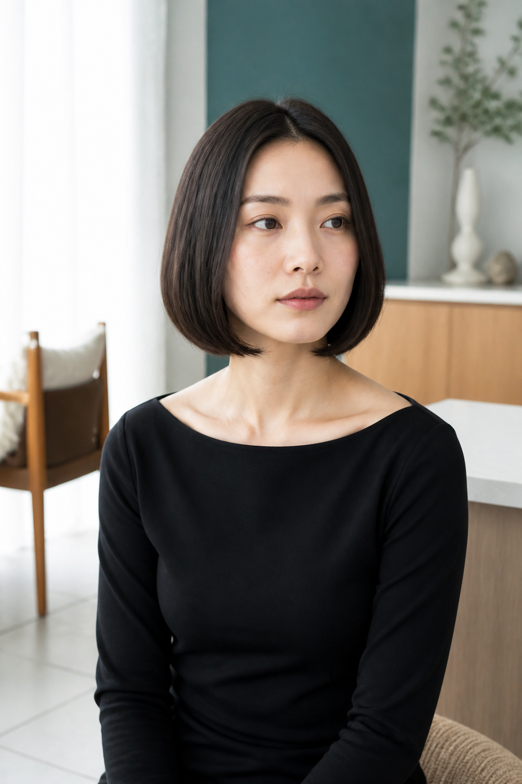 Modern old money bob hairstyle with a sleek espresso curve