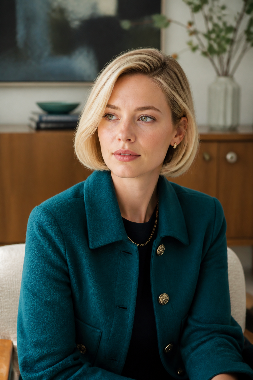 Sleek Blonde hairstyle shown in a realistic hair-focused editorial view