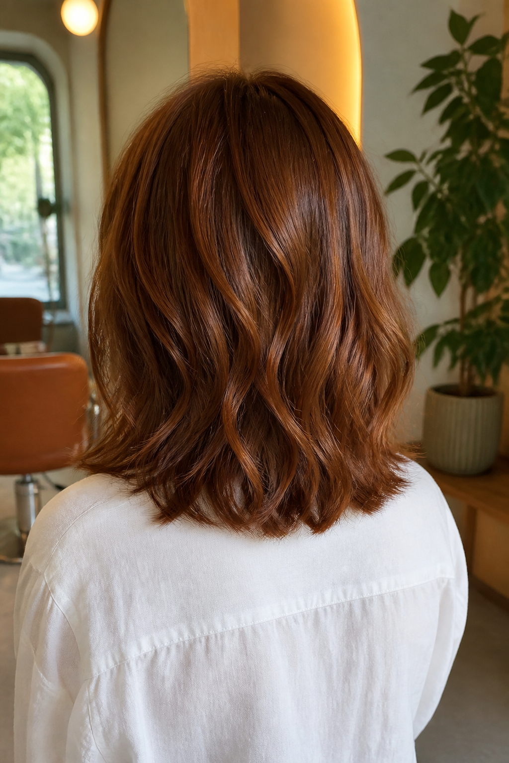 Cinnamon Toast Auburn hairstyle shown in a realistic hair-focused editorial view