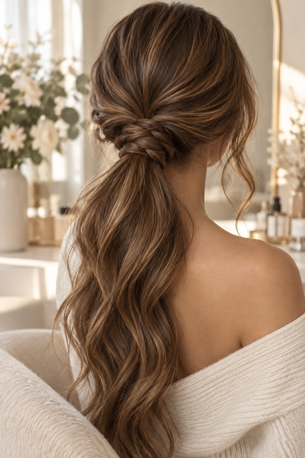 everyday hairstyles for long hair: sleek center-part bun
