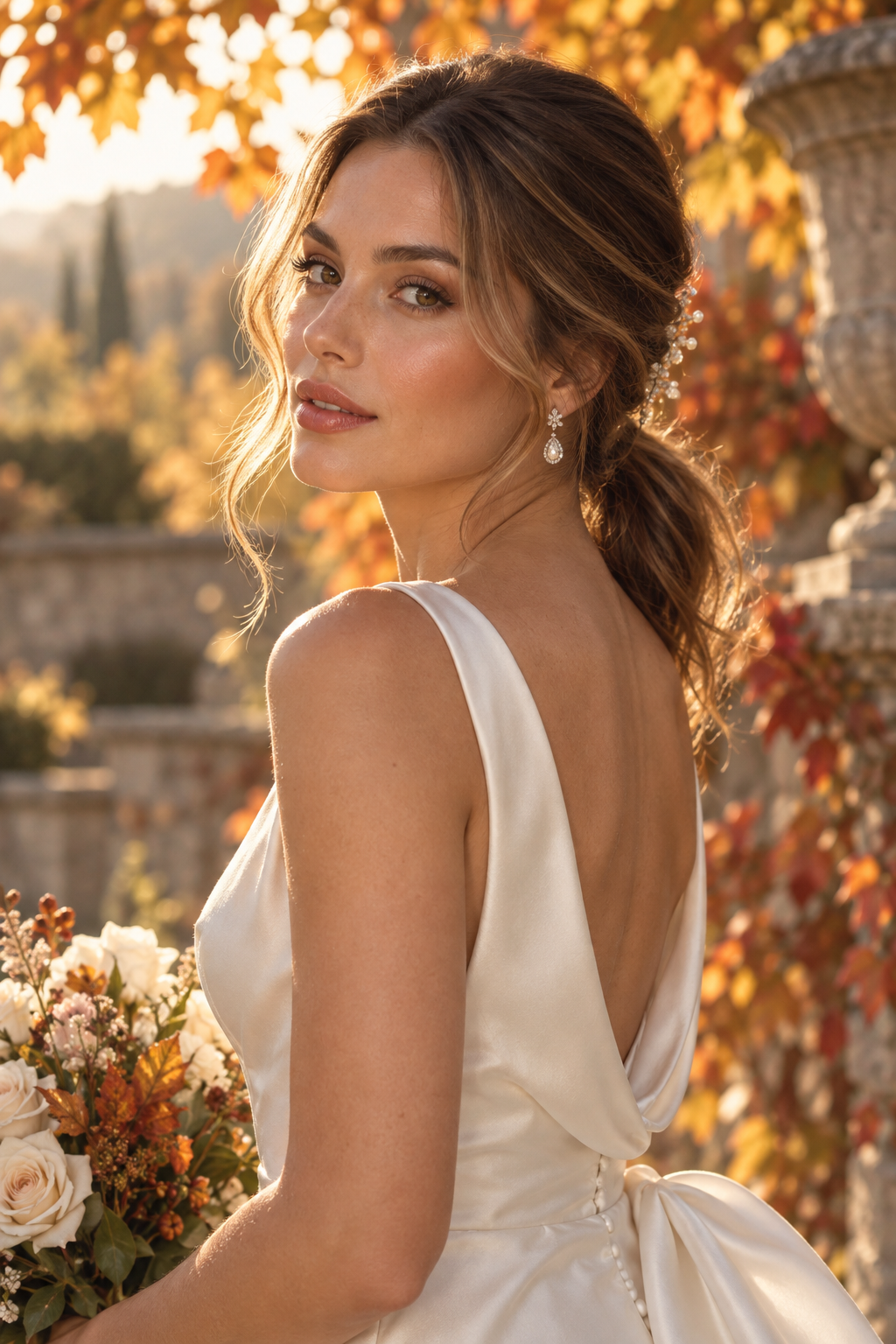 fall mother of the bride hairstyles: low ponytail