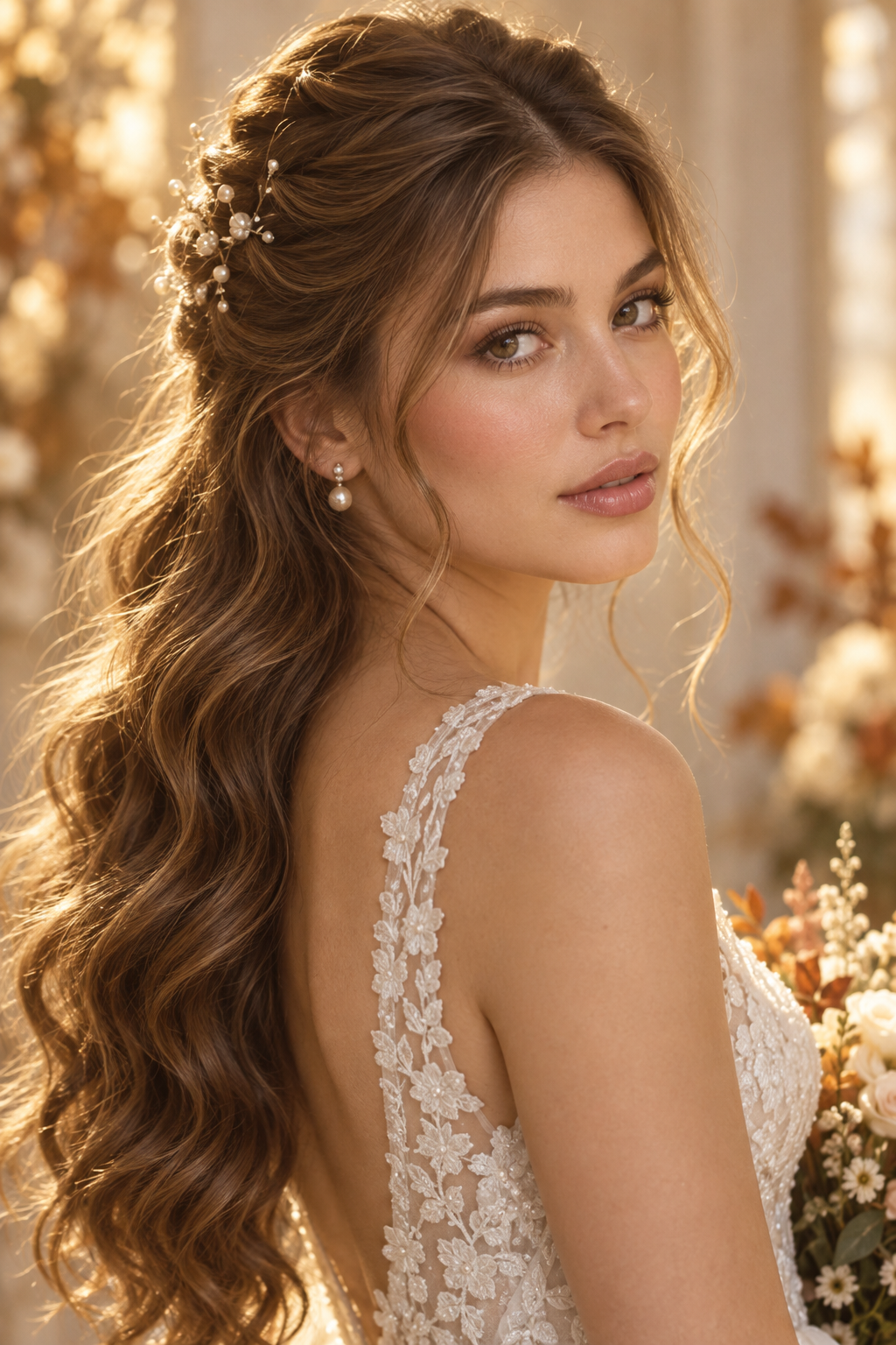fall mother of the bride hairstyles: half-up waves