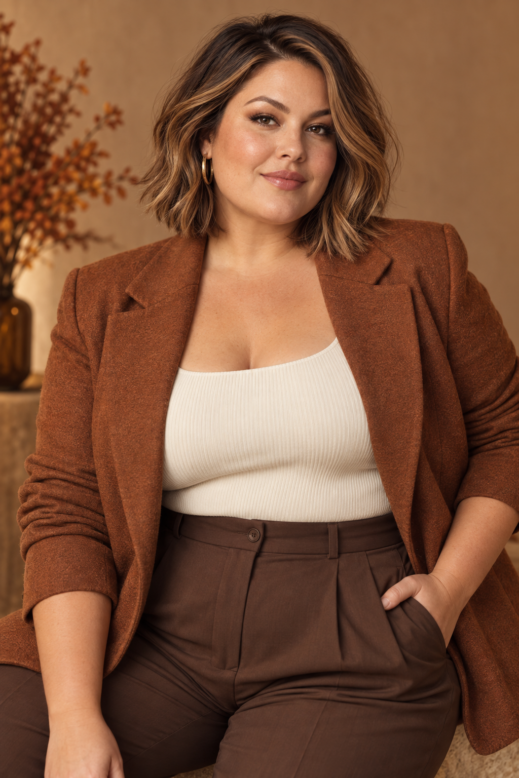 fall bob hairstyles for plus size women: caramel balayage bob