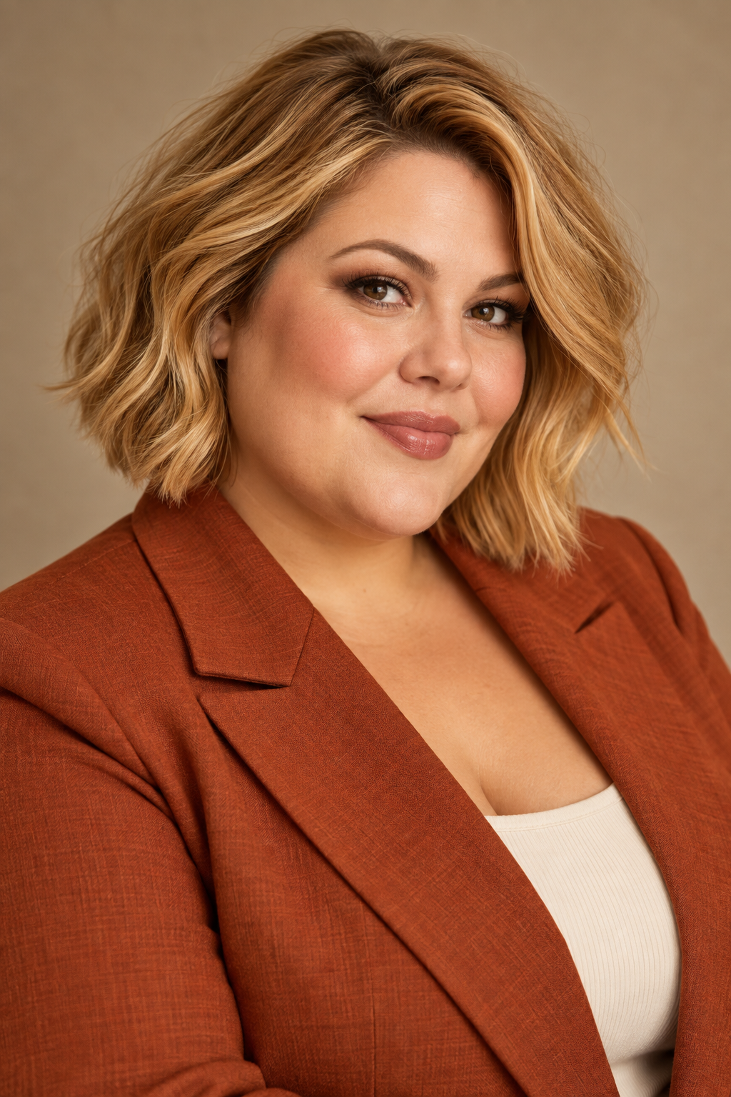 fall bob hairstyles for plus size women: warm blonde fall bob