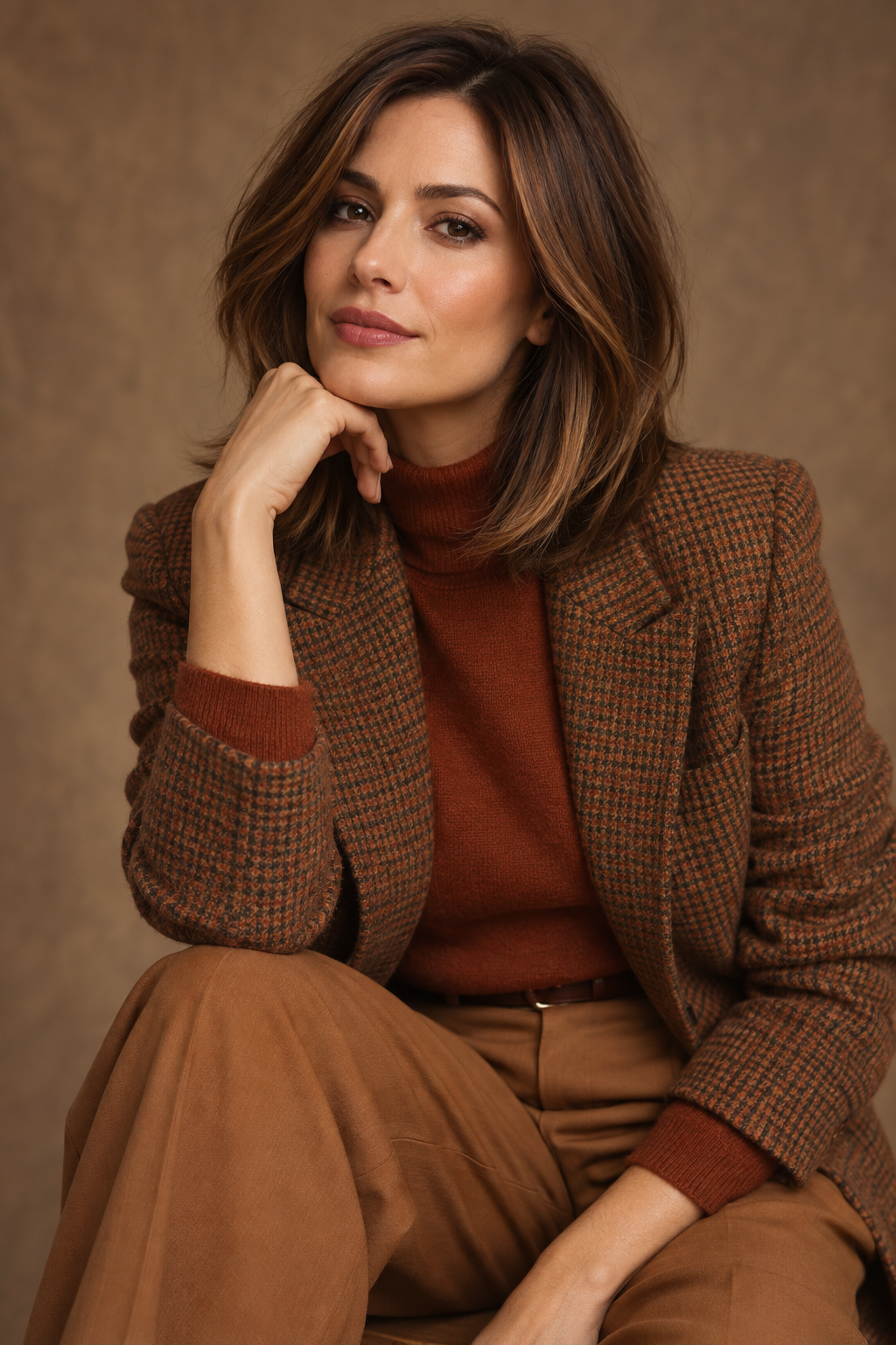 fall bob hairstyles for plus size women: chestnut long bob with face-framing layers