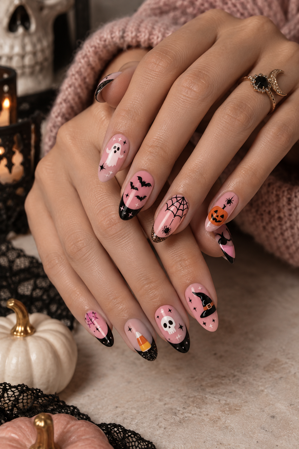 pink Halloween nails idea 1