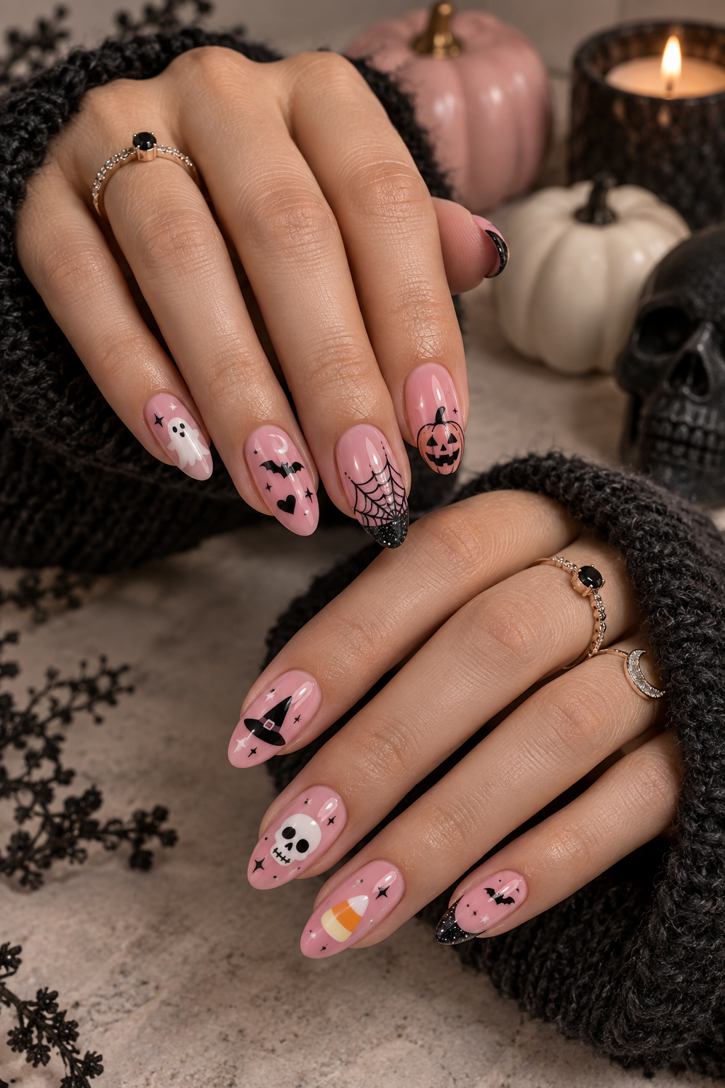 pink Halloween nails idea 2