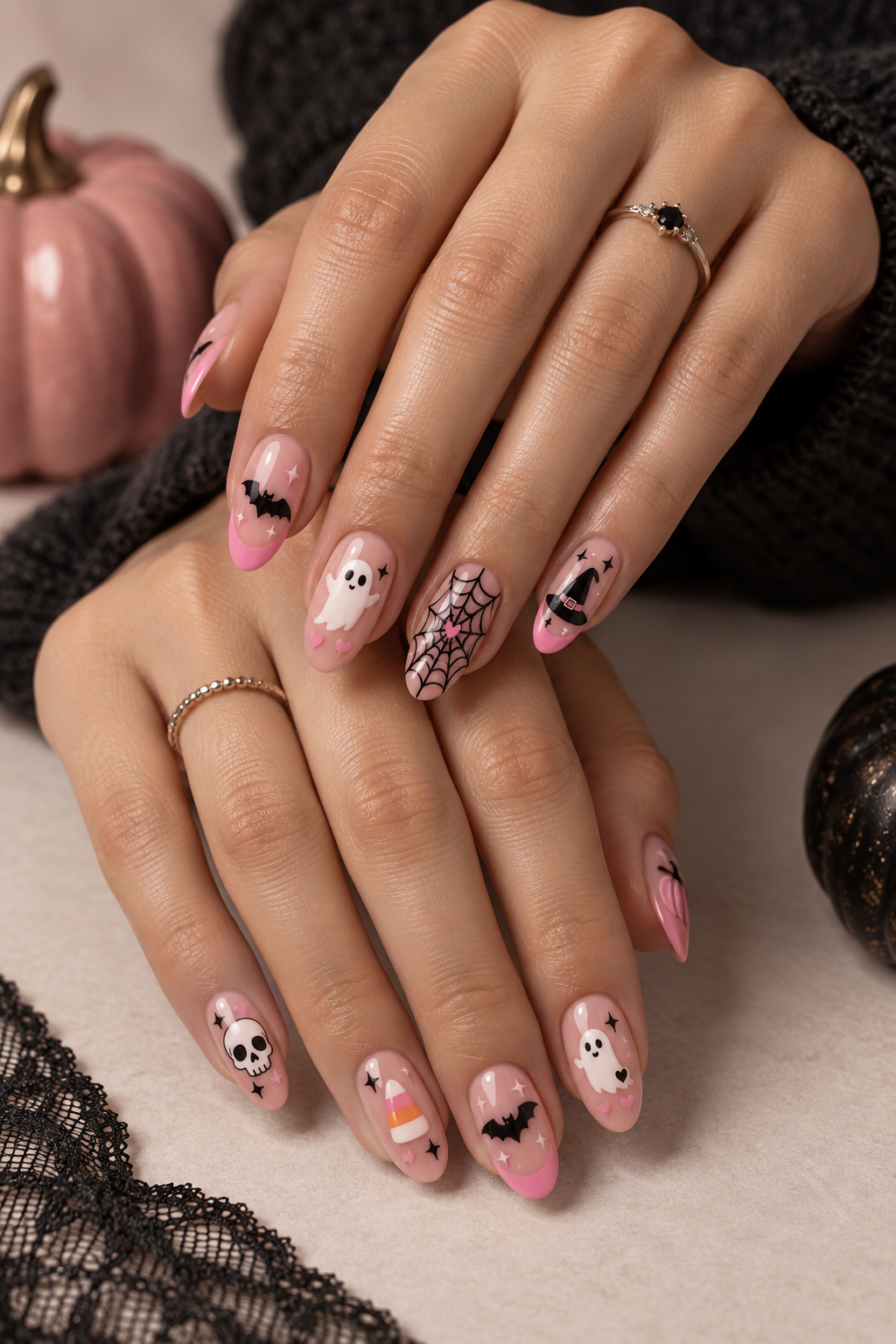 pink Halloween nails idea 3