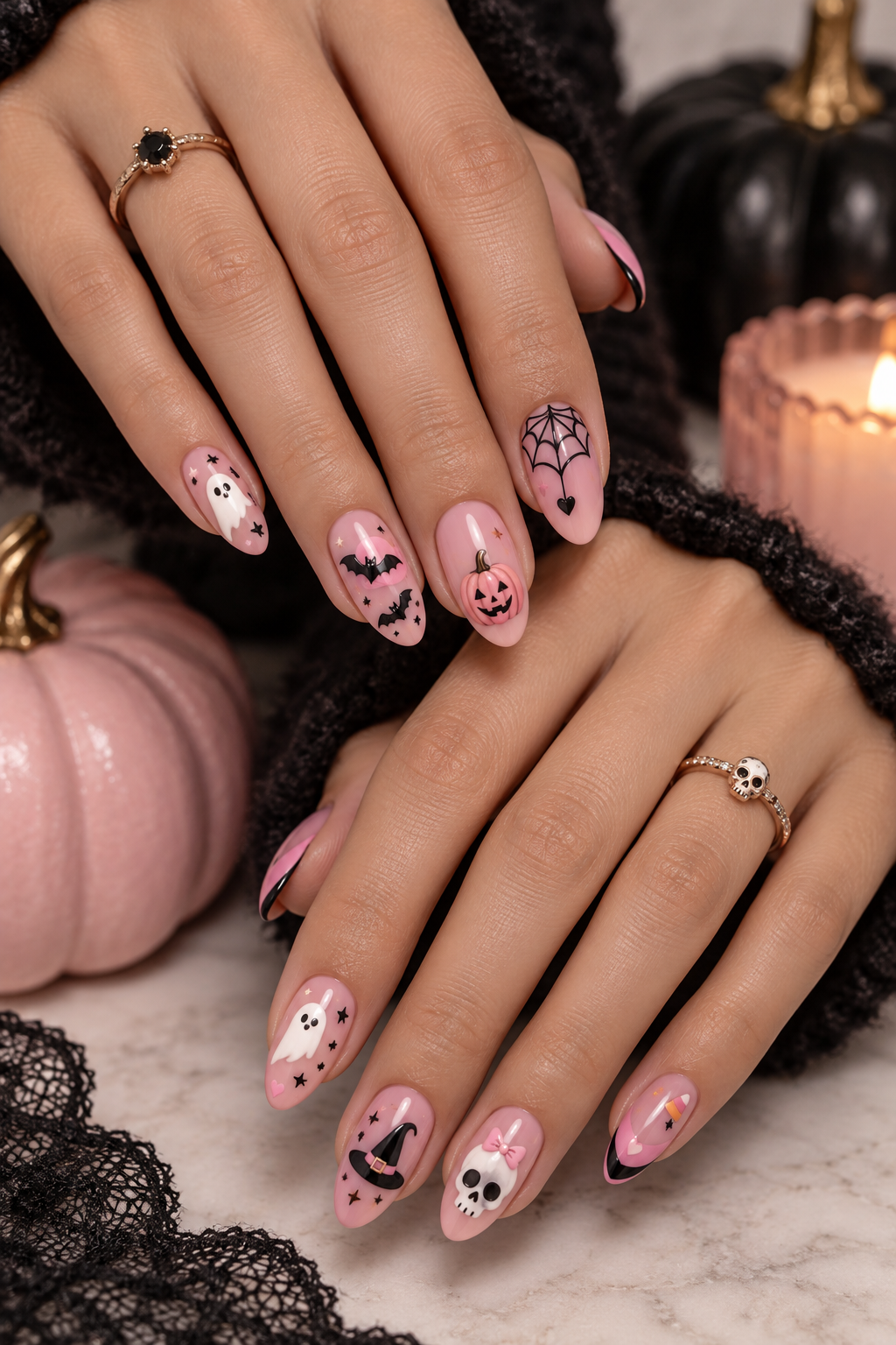 pink Halloween nails idea 4