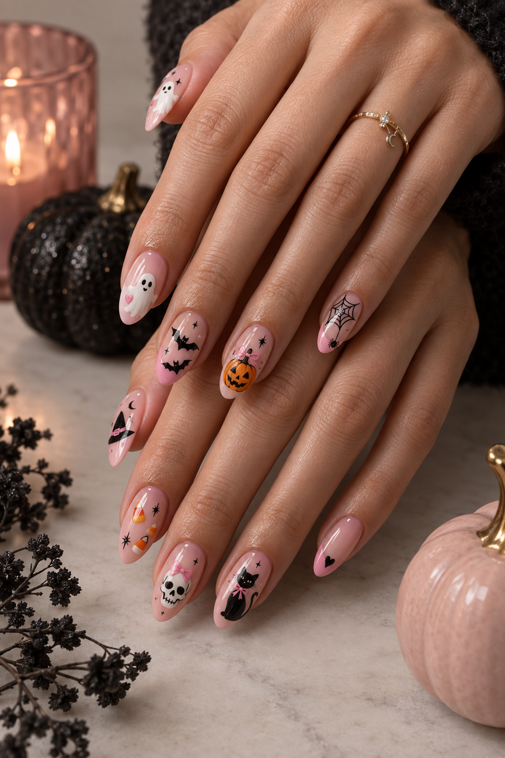 pink Halloween nails idea 5