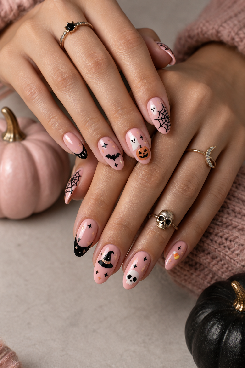 pink Halloween nails idea 6
