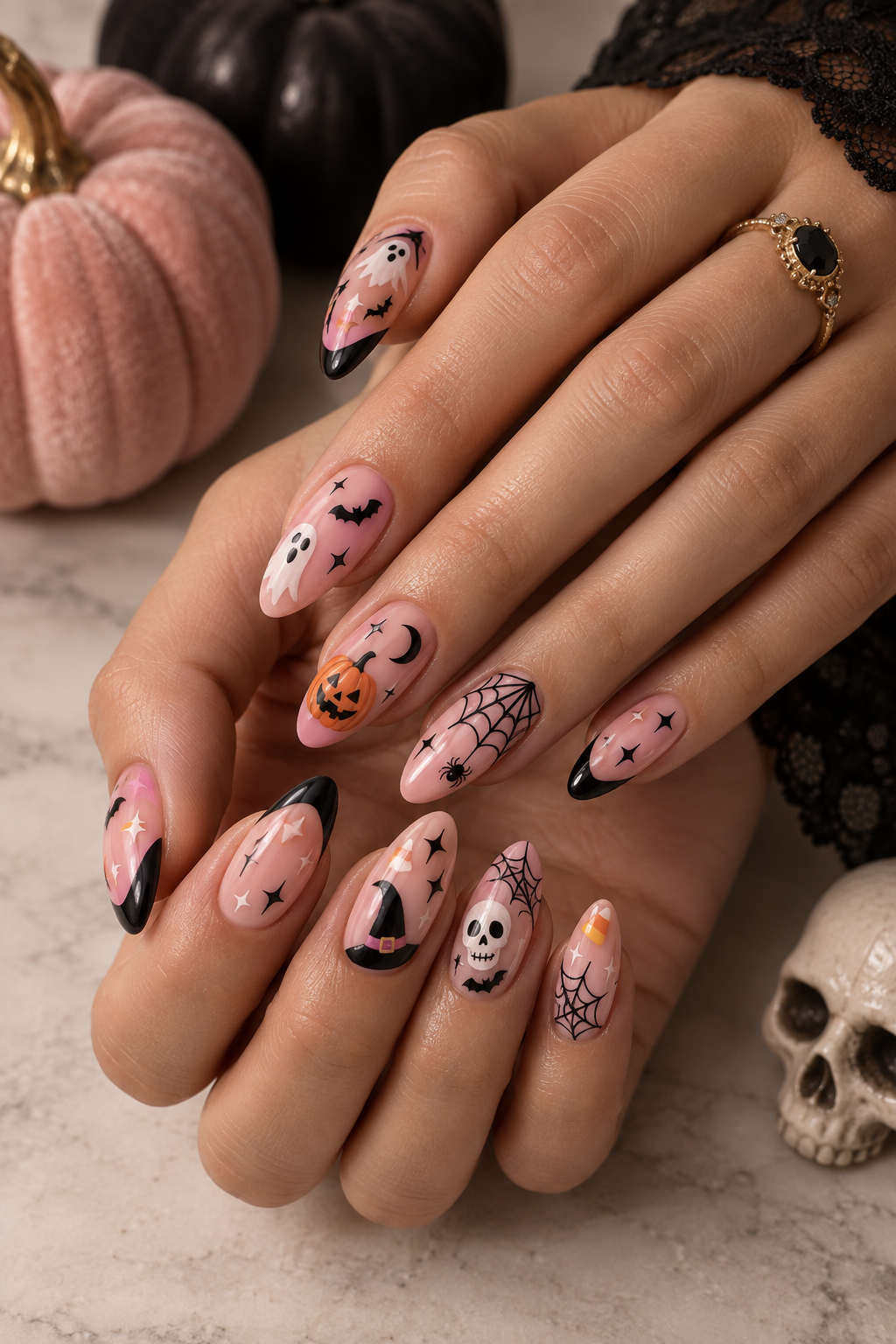 pink Halloween nails idea 8