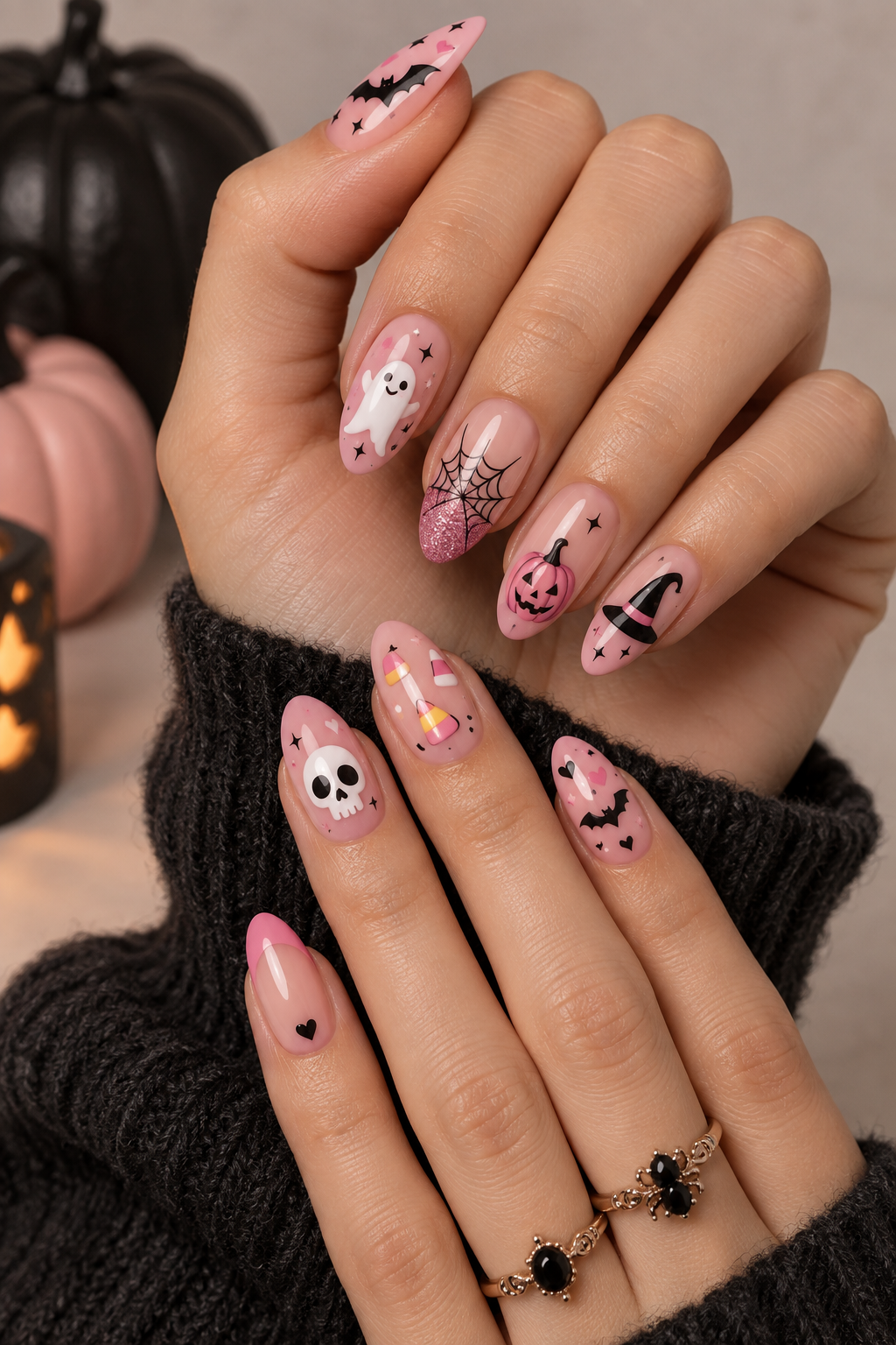 pink Halloween nails idea 10