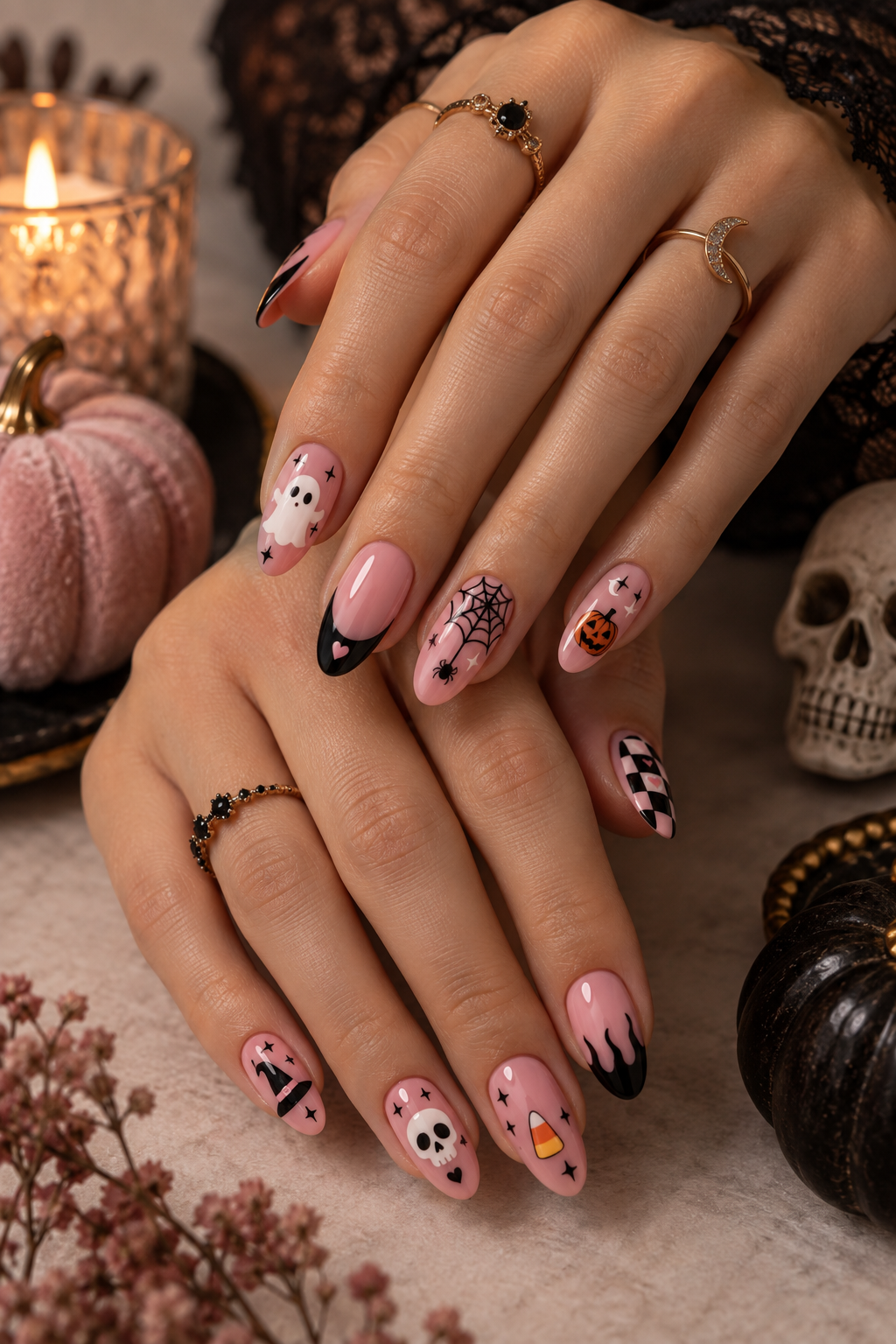 pink Halloween nails idea 11