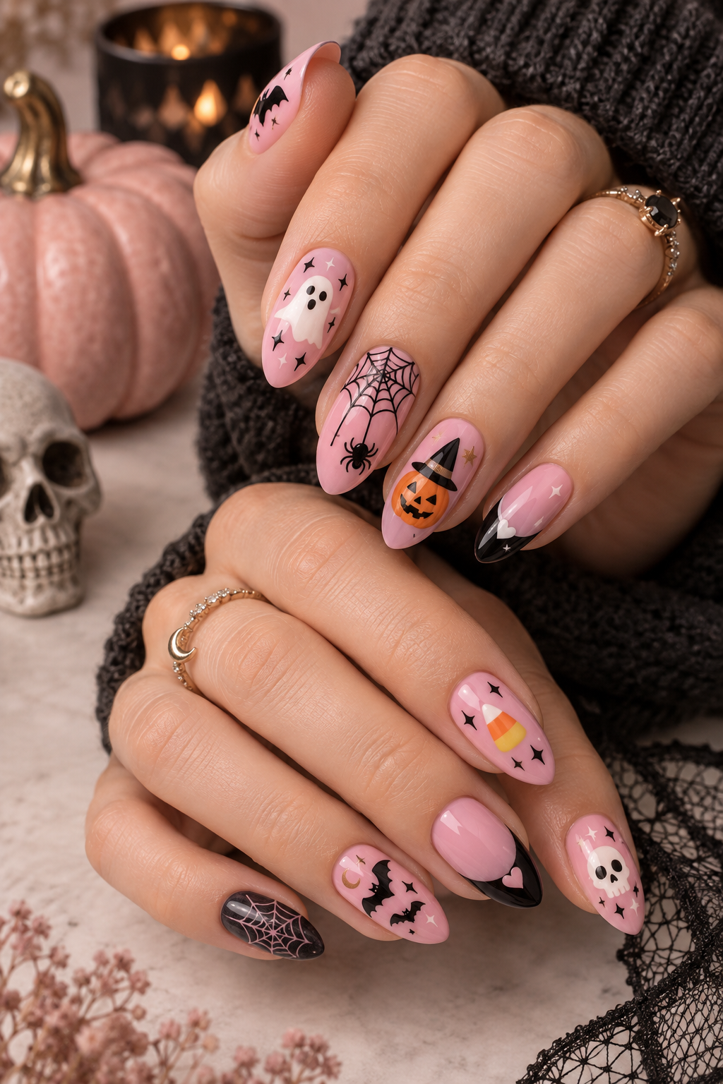 pink Halloween nails idea 12