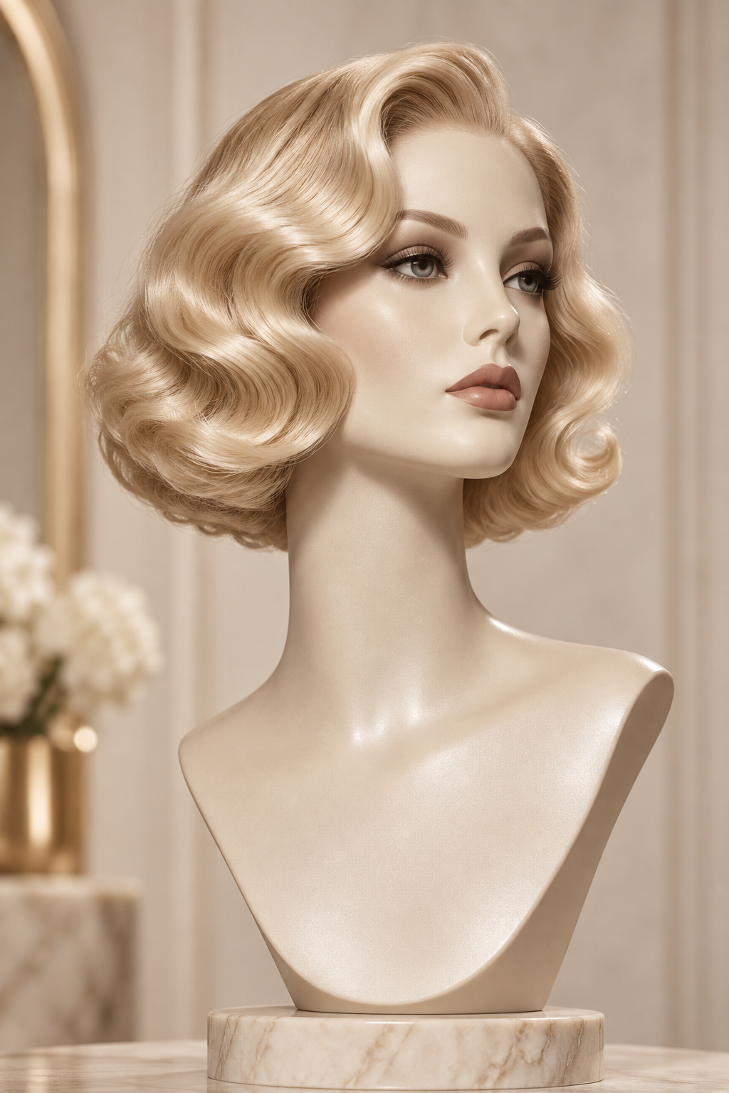 Old-Hollywood Curve blonde bob idea for women over 40