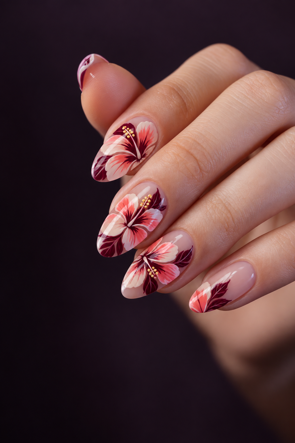 hibiscus flower nails: negative-space hibiscus art