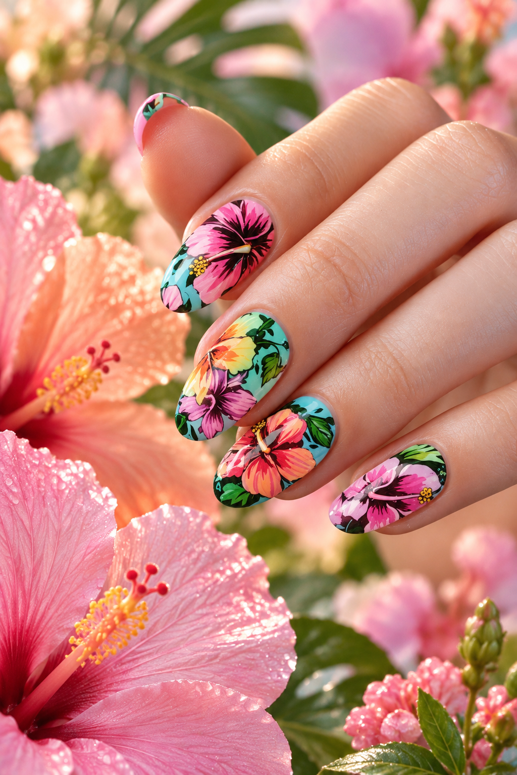 hibiscus flower nails: pastel hibiscus gardens