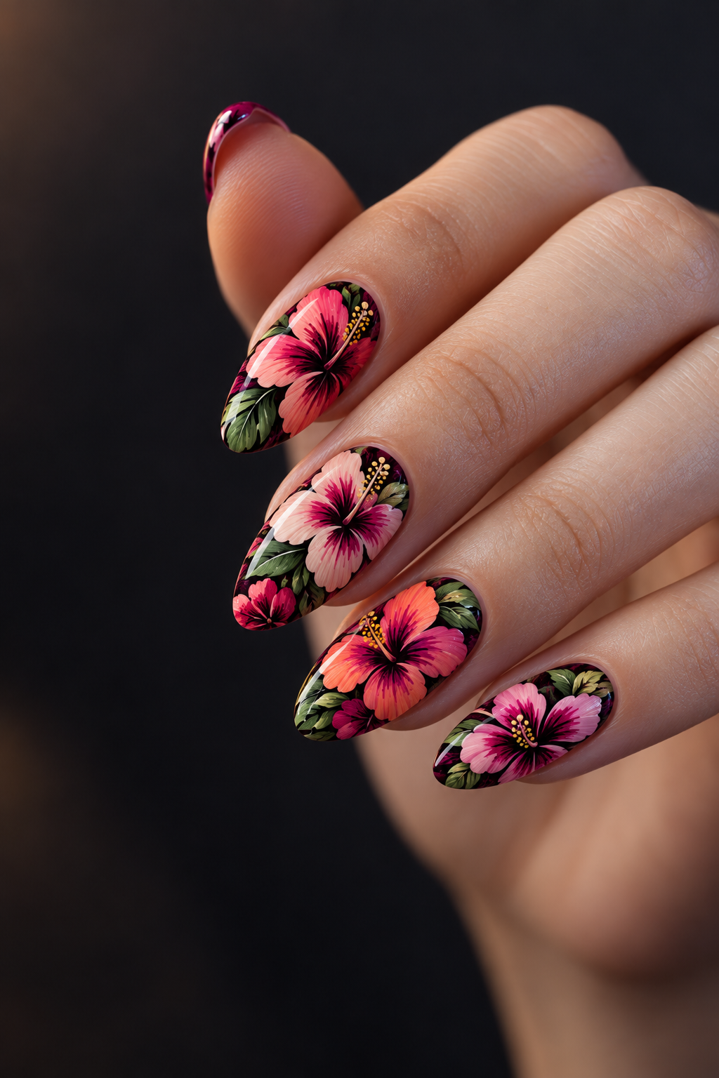hibiscus flower nails: hibiscus stamping nail art