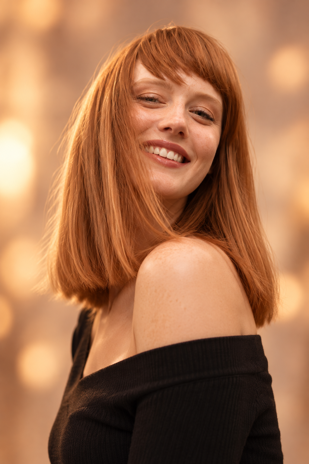 brownish ginger hair: sleek straight ginger lob