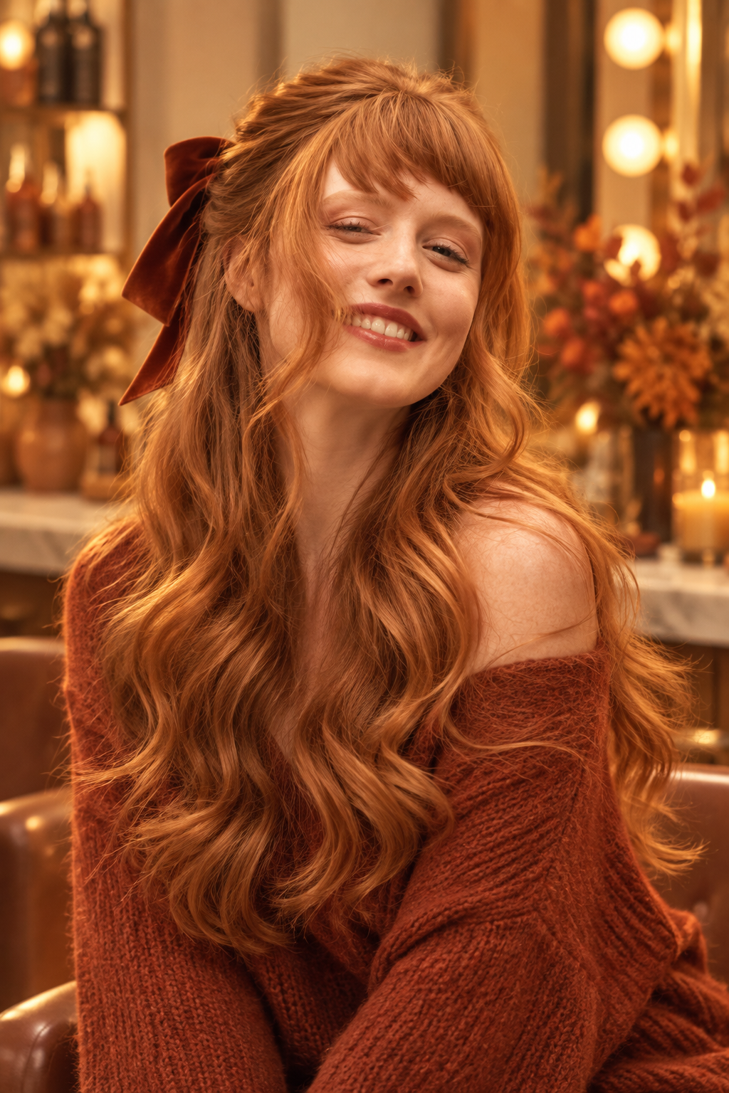 brownish ginger hair: autumn half-up bow