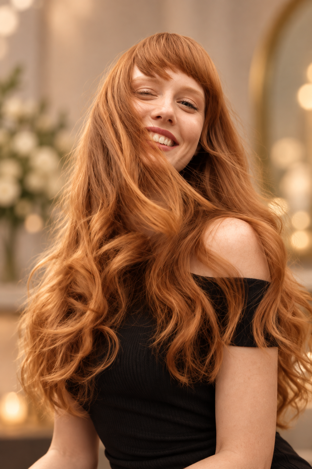 brownish ginger hair: voluminous glam waves
