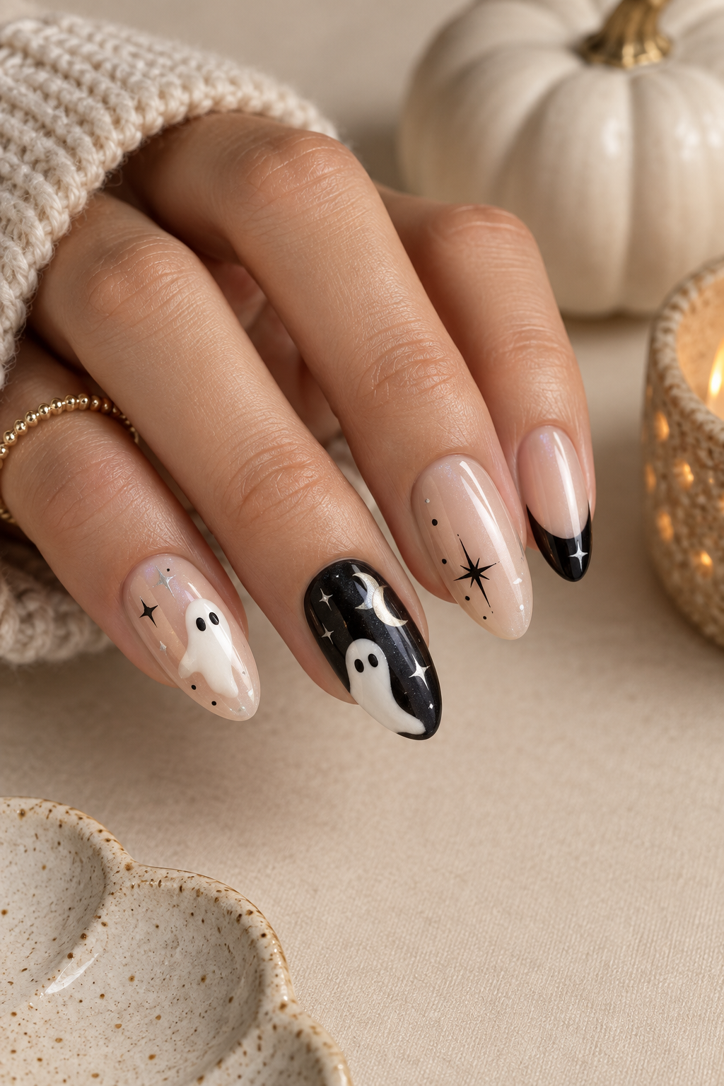 low lights for blonde hair: spooky mix-and-match nails