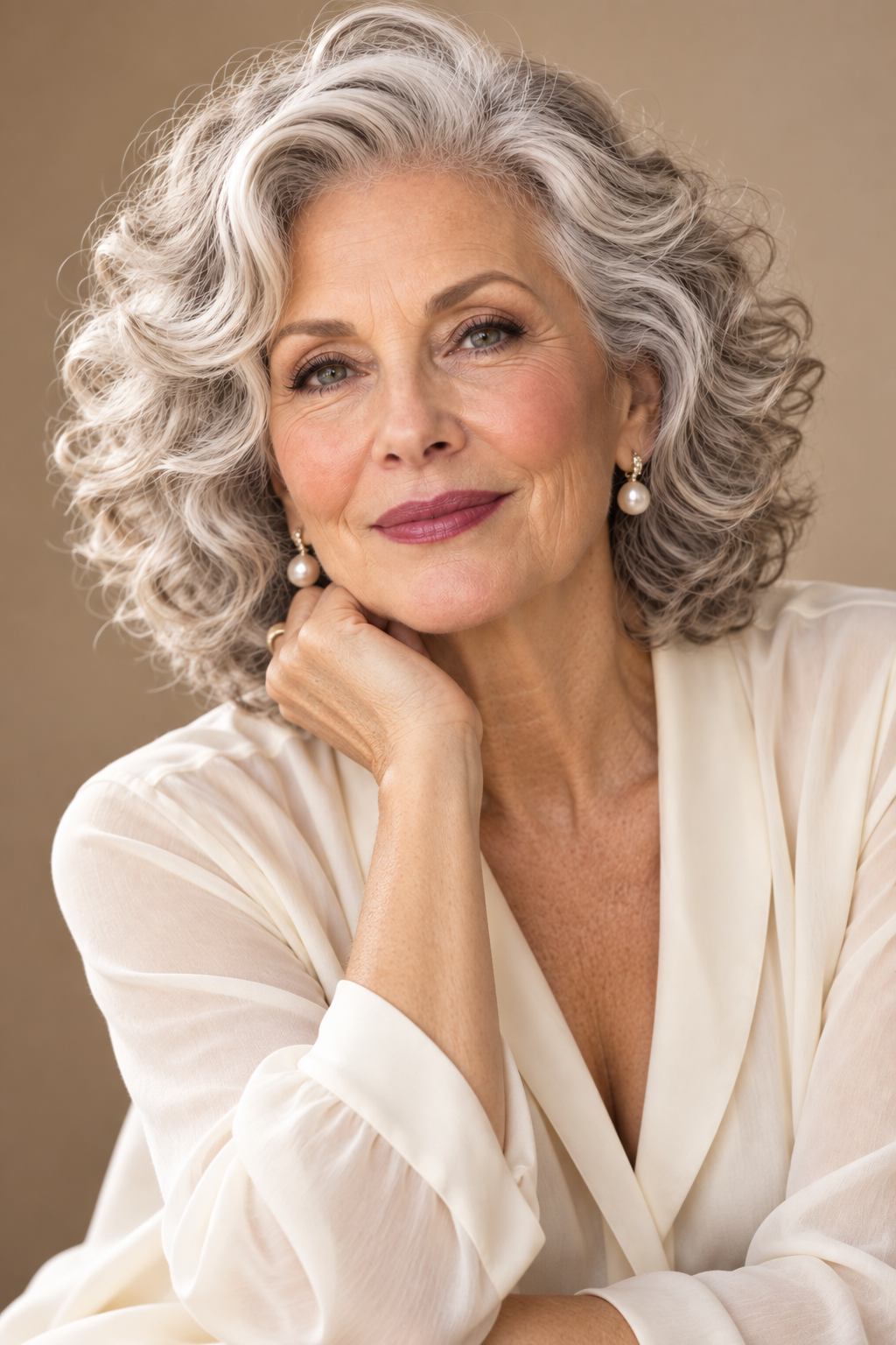 curly hair ideas for women over 70: defined spiral shape